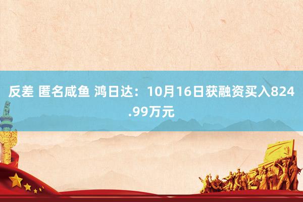 反差 匿名咸鱼 鸿日达：10月16日获融资买入824.99万元