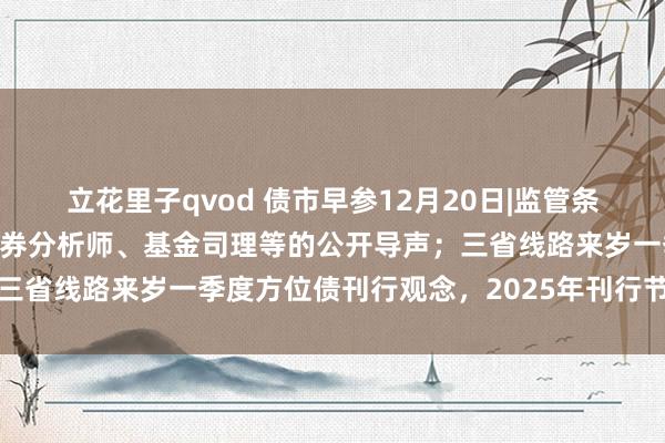 立花里子qvod 债市早参12月20日|监管条目表率首席经济学家、证券分析师、基金司理等的公开导声；三省线路来岁一季度方位债刊行观念，2025年刊行节律或前置