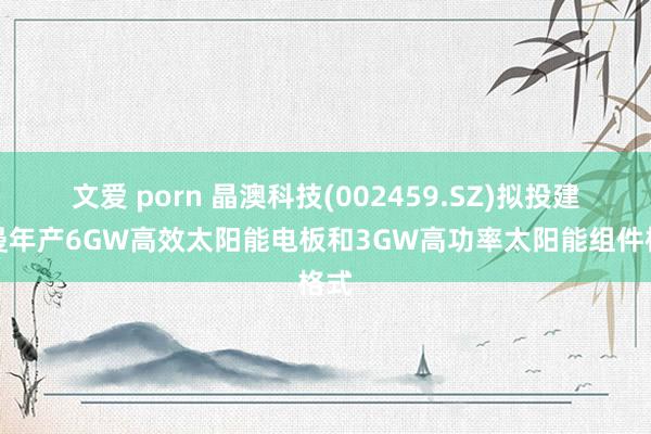 文爱 porn 晶澳科技(002459.SZ)拟投建阿曼年产6GW高效太阳能电板和3GW高功率太阳能组件格式