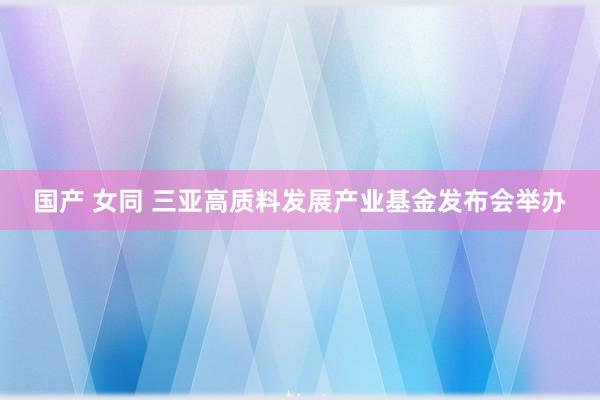 国产 女同 三亚高质料发展产业基金发布会举办