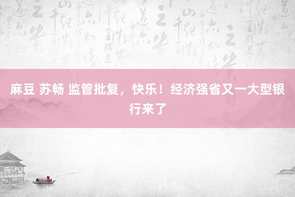 麻豆 苏畅 监管批复，快乐！经济强省又一大型银行来了